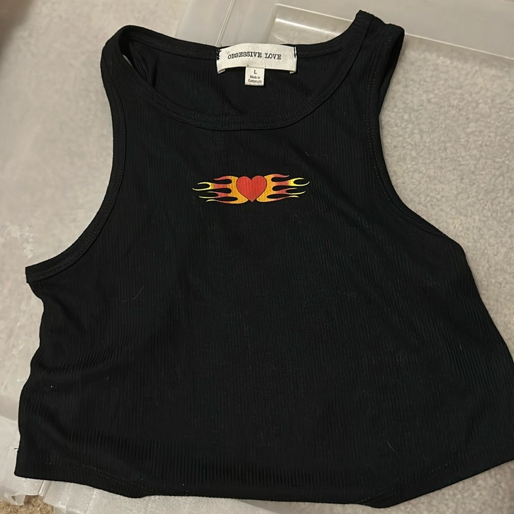 black cropped tank with design